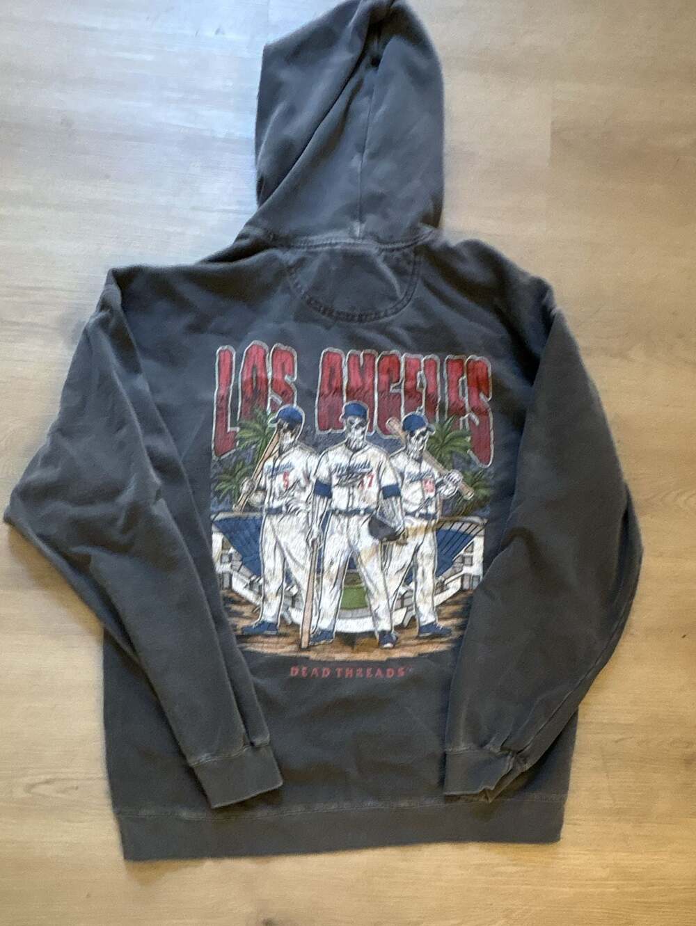 Dead Threads Los Angeles Dodgers Skull Flame Graphic Vintage Wash Hoodie
